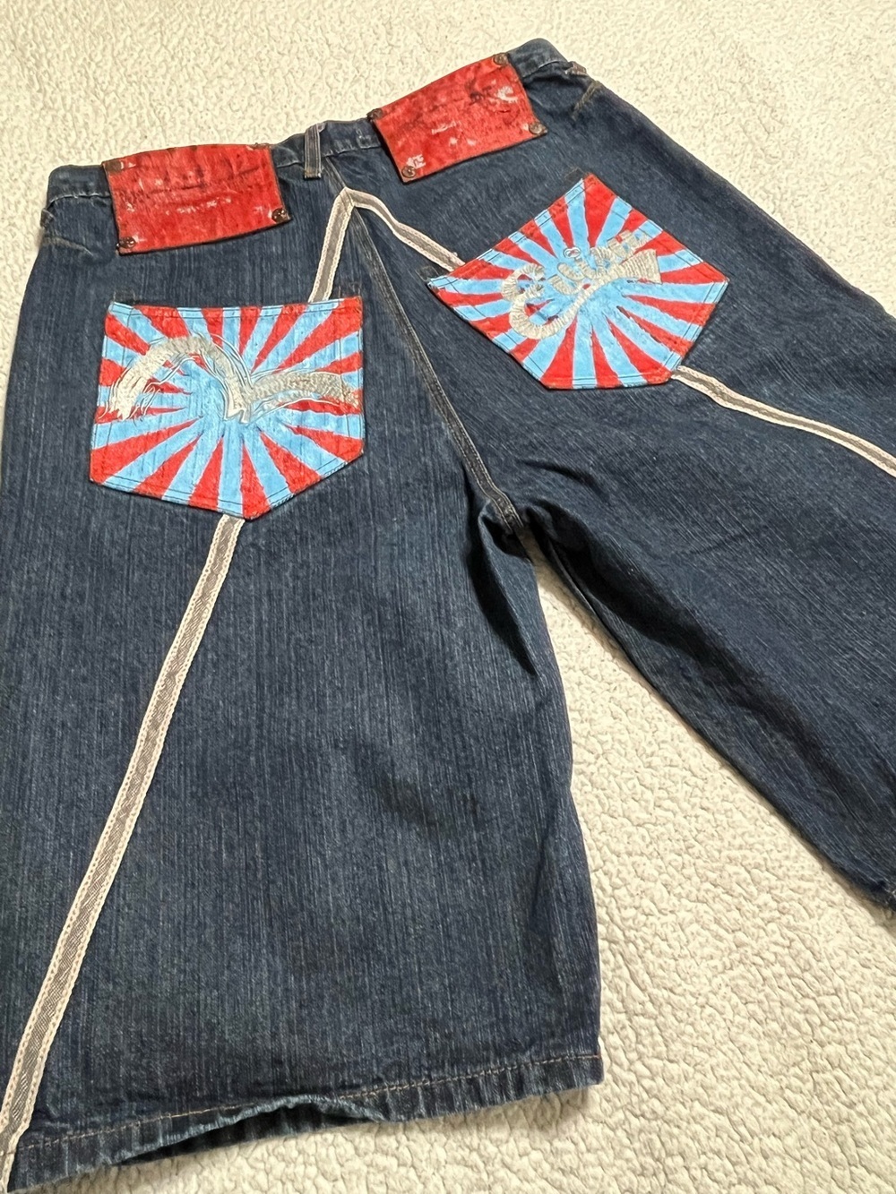 Vintage Evisu Heritage Y2K Rare Painted Pocket Baggy Shorts